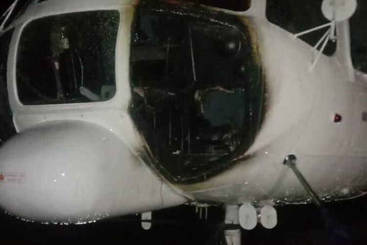 Helikopter milik PT. Ersa Air yang dibakar oleh KKB di Bandara Ilaga, Kabupaten Puncak, Papua, Minggu (11/4/2021)