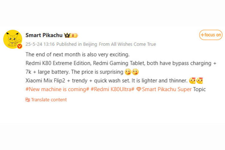 Tangkapan layar dari postingan akun Smart Pikachu terkait bocoran tablet gaming Redmi yang kabarnya bakal meluncur papda akhir bulan Juni 2025.