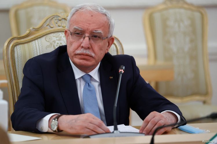 FILE - Palestinian Foreign Minister Riyad al-Maliki attends a meeting in Moscow, Russia, (5/5/2021) 