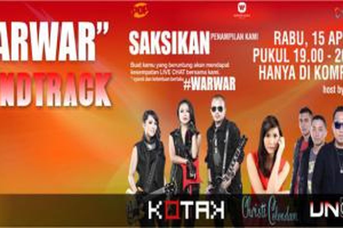 WarWar episode KotaK, Christi Colondam, dan Unori Band, akan ditayangkan secara langsung melalui jaringan internet (live streaming) pada Rabu ini (15/4/2015), dari pukul 19.00 WIB.