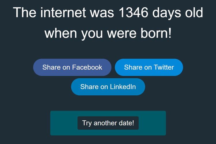 Umur internet ketika kita memasukkan tanggal lahir kita di situs howoldistheinter.net