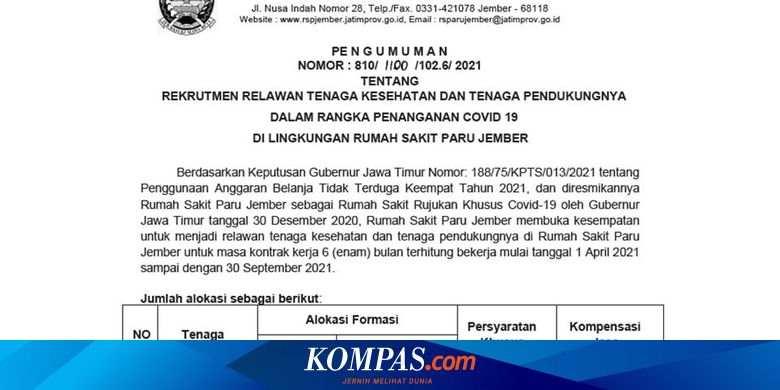Rs Paru Jember Buka Rekrutmen Untuk Lulusan Sma Hingga S1 Tertarik Halaman All Kompas Com