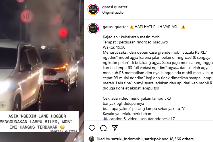 Suzuki XL7 terbakar karena modifikasi lampu