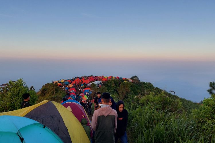 Suasana puncak Gunung Andong, Magelang, Jawa Tengah.