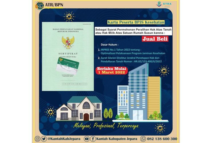 Tangkapan layar unggahan Kantah Kabupaten Jepara tentang BPJS Kesehatan sebagai syarat jual beli rumah atau tanah