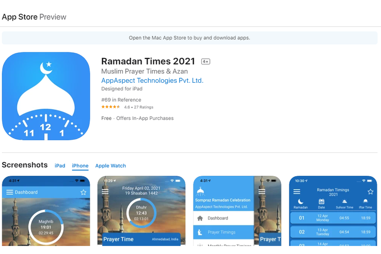 Aplikasi Ramadan Times 2021 untuk melihat jadwal imsakiyah Ramadan 2021.