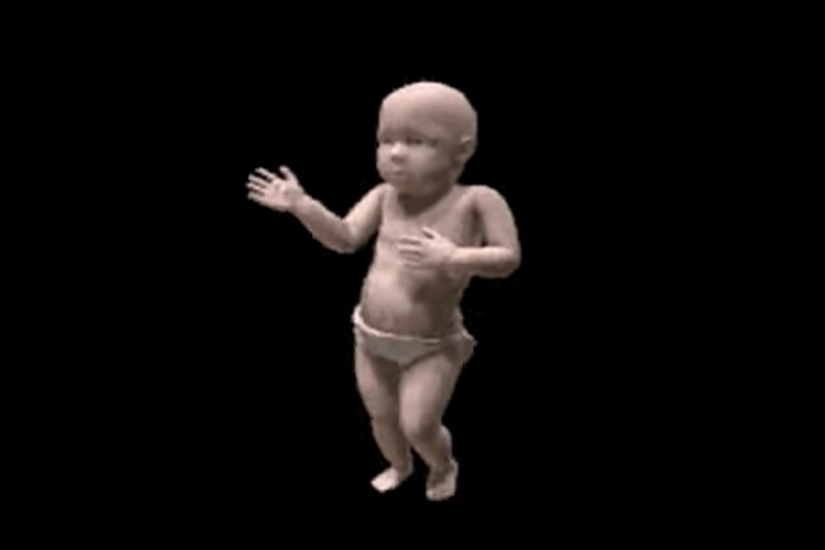 Ilustrasi gambar GIF bayi menari.