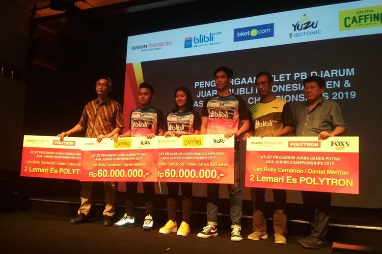 Serta kepada pemain junior Leo Rolly Carnando/Indah Cahya Sari Jamil  serta Leo Rolly carnando/Daniel Marthin yang menjadi juara ganda campuran dna ganada putera pada Asia JUnior Championships 2019.