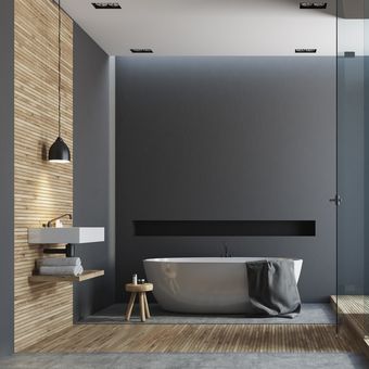 Ilustrasi kamar mandi dengan nuansa hitam