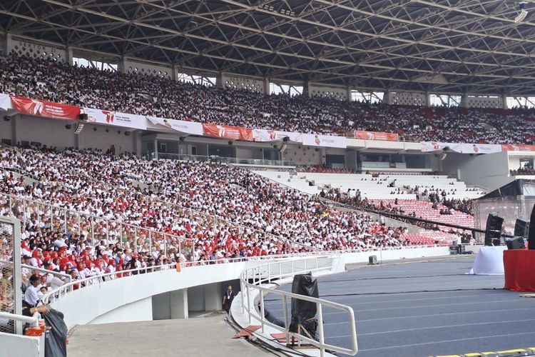 Suasana perayaan HUT ke-77 Bhayangkara di GBK, Senayan, Jakarta, Sabtu (1/7/2023). 