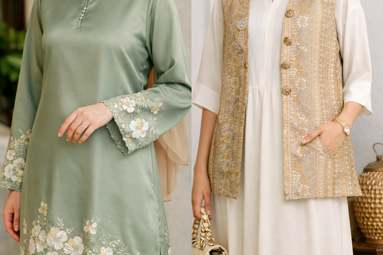 Baju lebaran kurung melayu dan rompi lepas