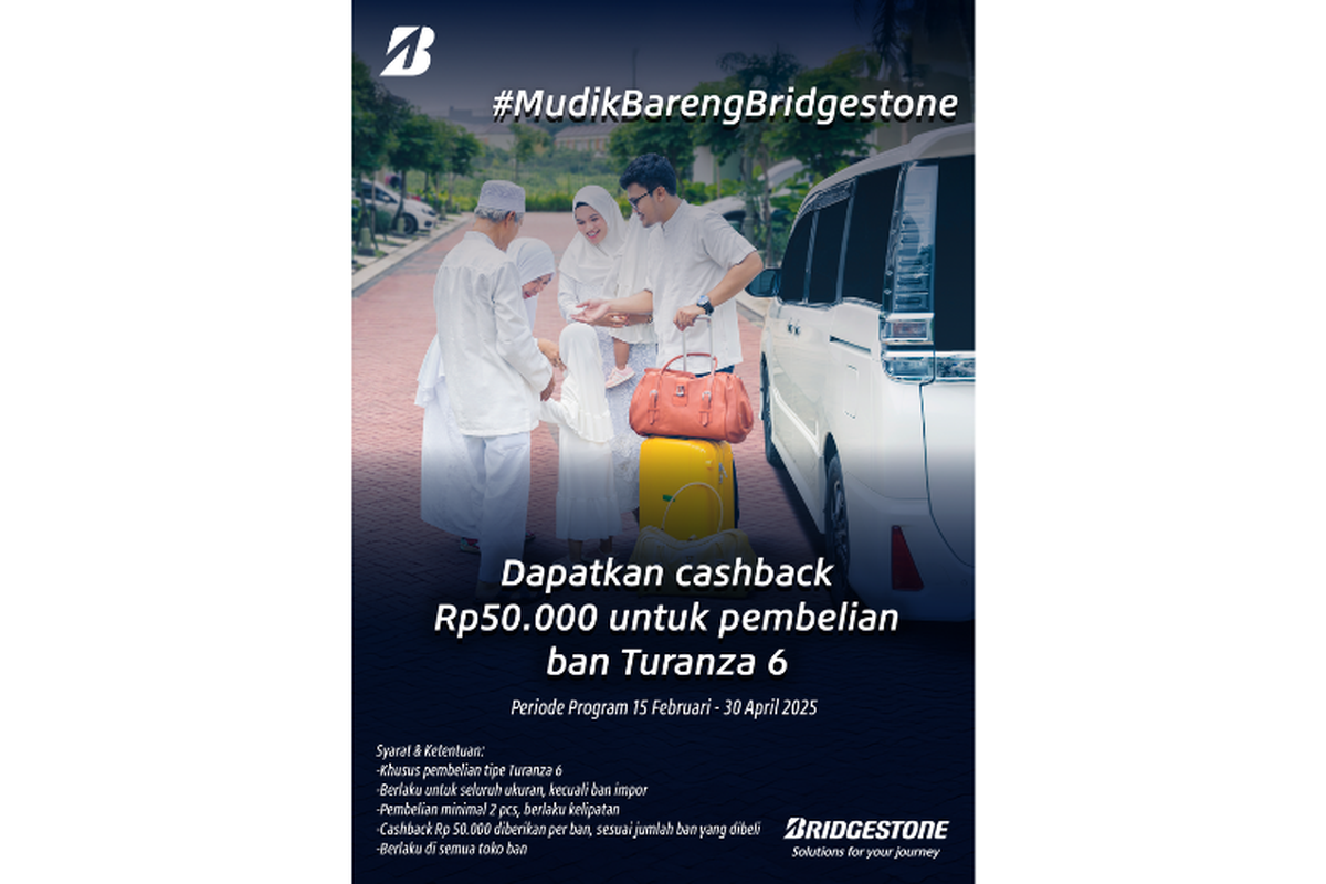 Bridgestone Indonesia menghadirkan promo penggantian ban untuk produk Turanza 6 hingga Rabu (30/4/2025). 