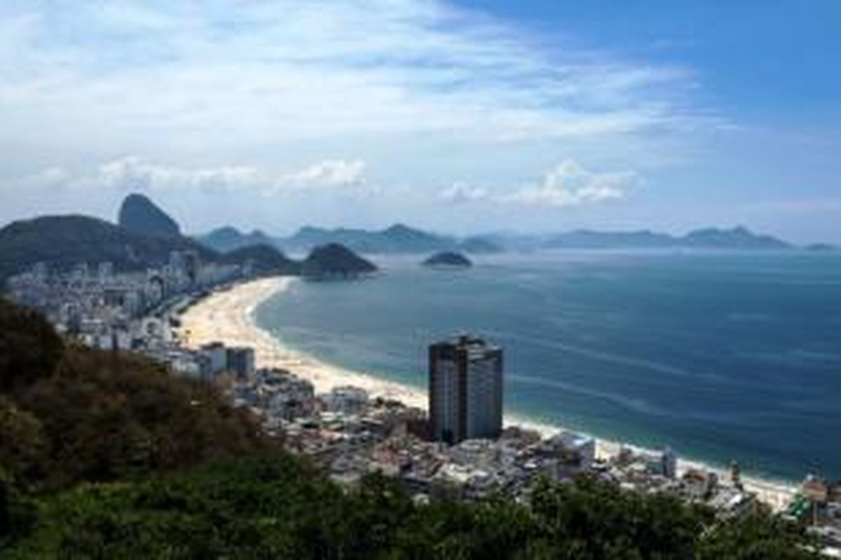 Pemandangan pantai Copacabana di Rio de Janeiro, Brasil.