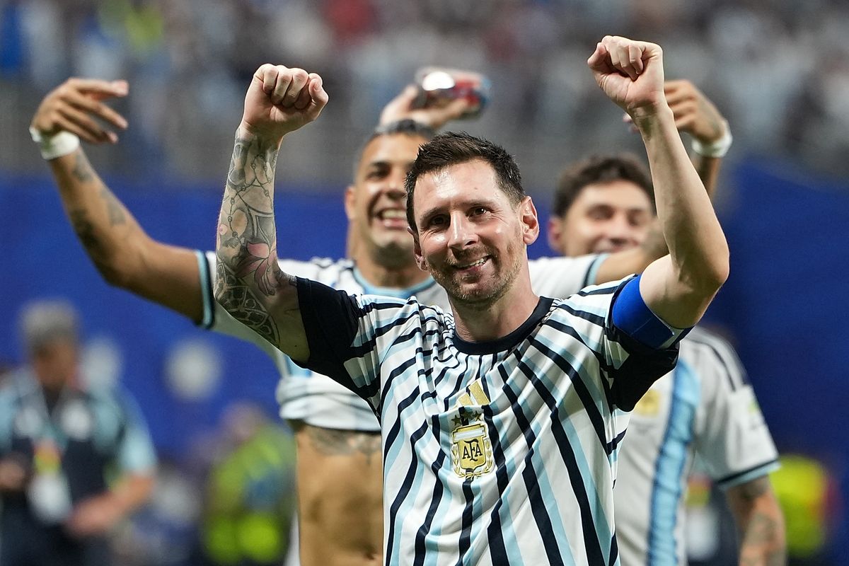 Lionel Messi dari Argentina melakukan selebrasi usai pertandingan babak 16 besar antara Argentina dan Mesir pada Piala Dunia 2026 di Stadion Atlanta, Atlanta, Amerika Serikat, 7 Juli 2026.