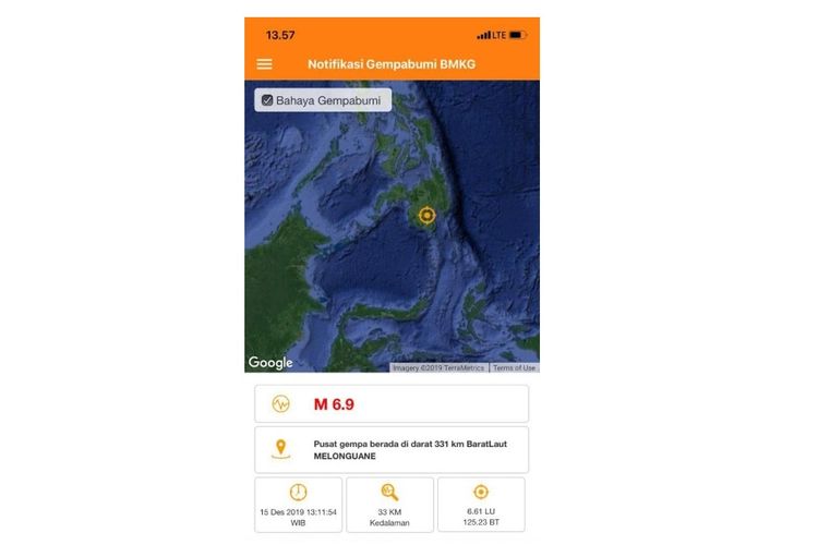 Gempa berkekuatan 6,9 magnitudo mengguncang Filipina pada Minggu (15/12/2019).
