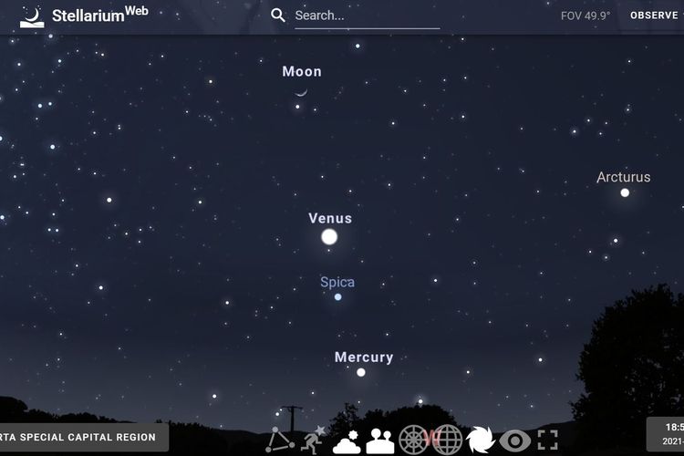 Konjungsi Kuartet Bulan, Venus, Merkurius dan Spica malam ini.