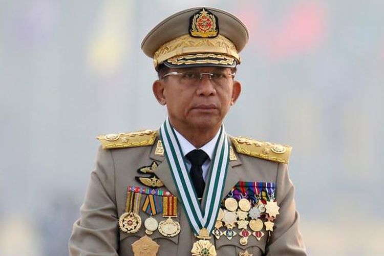 Pemimpin junta militer Myanmar, Min Aung Hlaing, (27/3/2021).