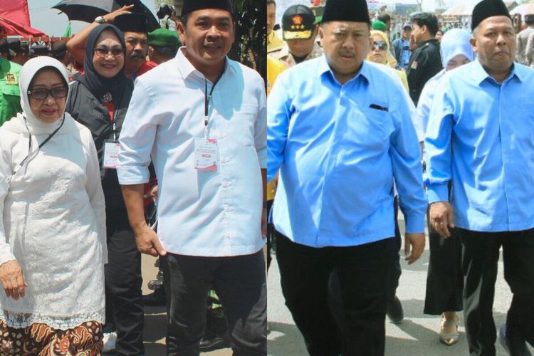 Kolase Foto kontestan Pilkada Jombang 2024. Foto kiri, pasangan Mundjidah Wahab - Sumrambah, Foto kanan, pasangan Warsubi - M. Salmanudin.