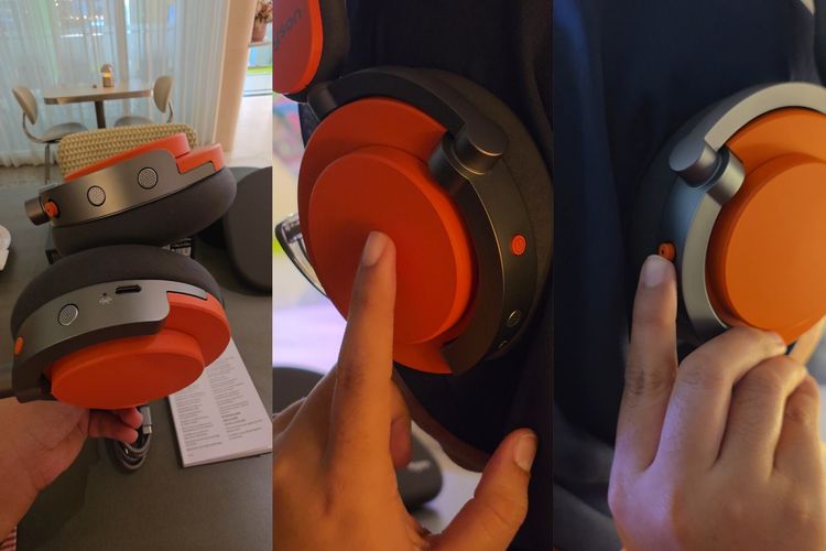 Tombol joystick bisa digunakan untuk menavigasikan naik-turun untuk volume, geser kanan-kiri untuk mengganti lagu, dan tekan untuk play/pause. Fitur gestur sentuh juga tersedia di earcup kanan dan kiri. Kami bisa mengetuk dua kali untuk mengaktifkan atau mematikan Active Noise Cancellation (ANC) atau mode transparansi (ambience sound).
