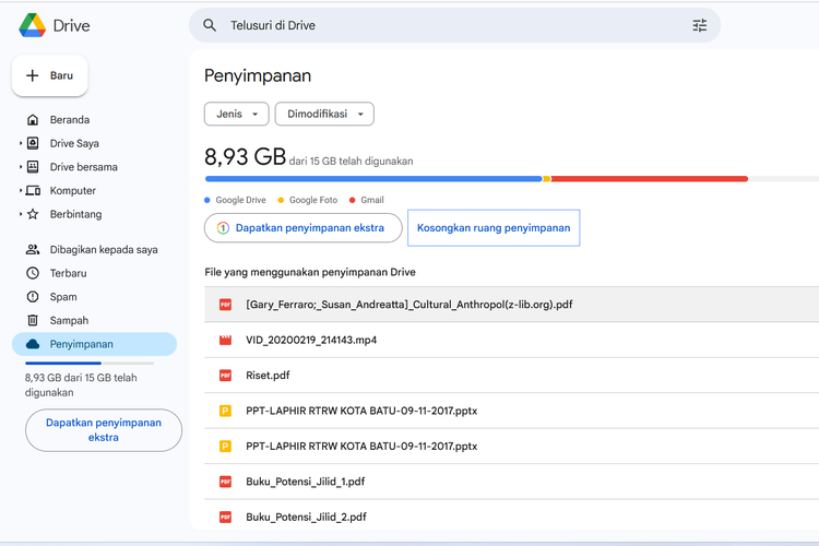 Ilustrasi cara melihat sisa penyimpanan Google Drive.