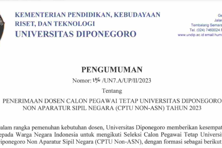 Lowongan Kerja Dosen Tetap Undip 2023, Simak Persyaratan Dan Cara Daftarnya