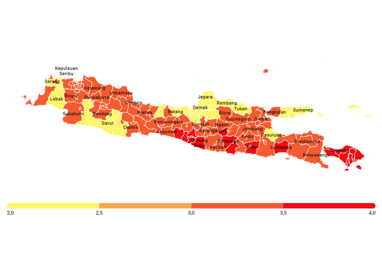 Peta PPKM Level 2-4 di Jawa Bali periode 31 Agustus - 6 September 2021