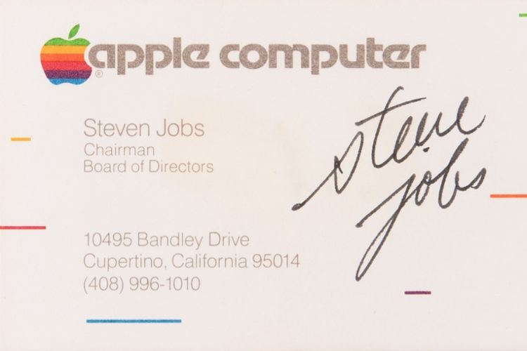 Kartu nama Steve Jobs dengan tanda tangan