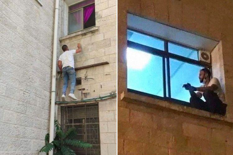 Jihad Al-Suwaiti memanjat tembok rumah sakit untuk melihat ibunya.