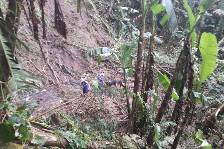 Kondisi longsor di kawasan Banjar Begawan, Kecamatan Payangan, Gianyar, Bali, Kamis (25/11/2021).