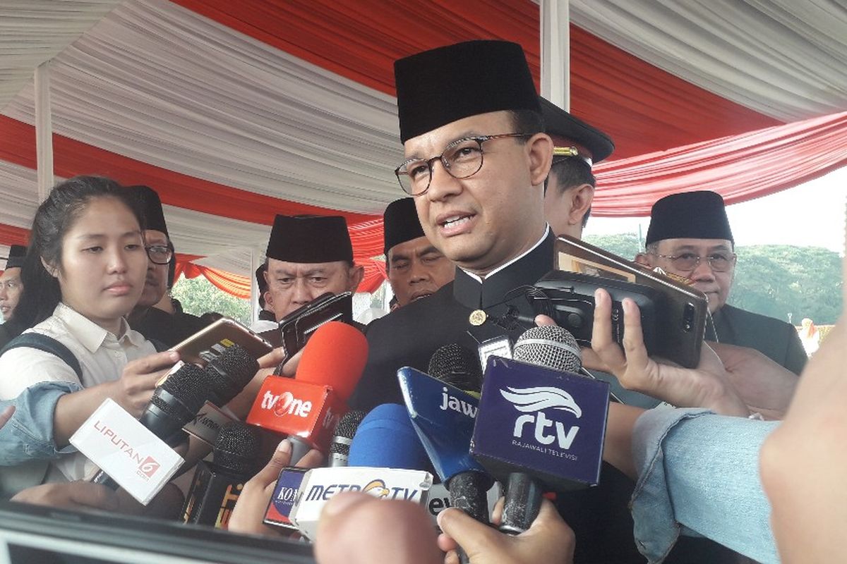 Gubernur DKI Jakarta Anies Baswedab usai upacara peringatan HUT ke-492  Jakarta di Monas, Sabtu (22/6/2019).