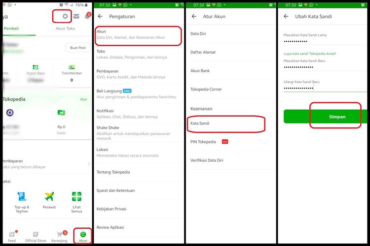 Cara ganti password Tokopedia.