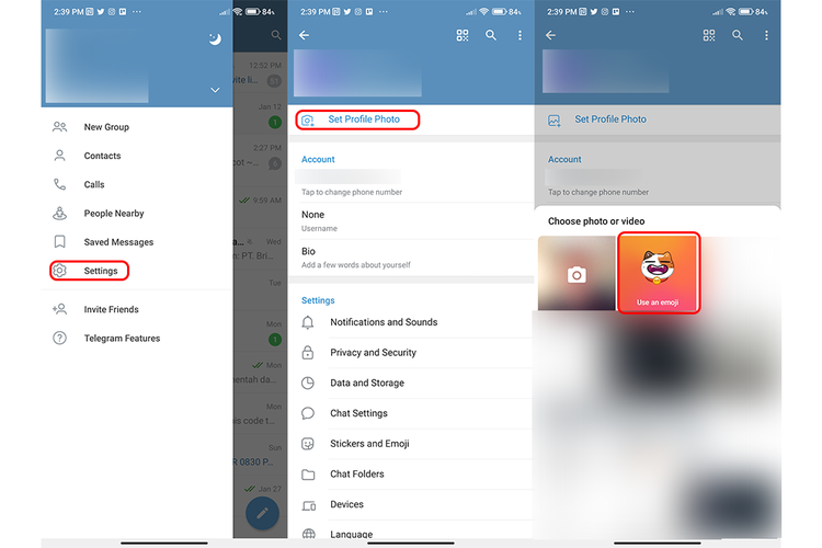 Cara membuat foto profil dari stiker atau emoji di Telegram (/Caroline Saskia Tanoto)