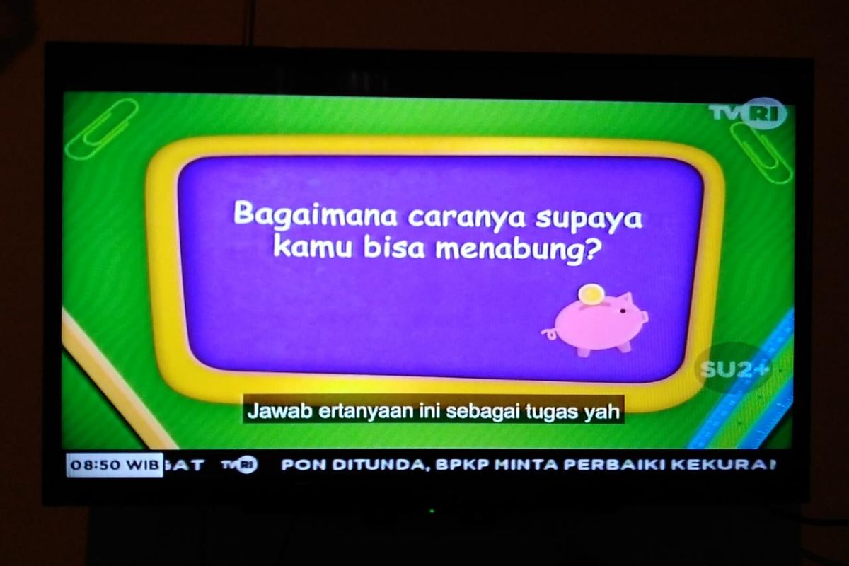 Tangkapan layar pertanyaan bagi siswa kelas 1-3 SD pada tayangan Sahabat Pelangi, Jumat (24/4/2020).