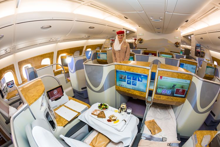 Ilustrasi pesawat kelas bisnis maskapai penerbangan Emirates. 