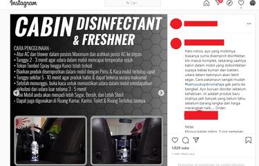 Tangkapan layar di Instagram tentang produk disinfektan mobil