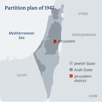 Pemisahan antara Israel dan Palestina seperti yang disepakati pada 1947, setahun sebelum perang.