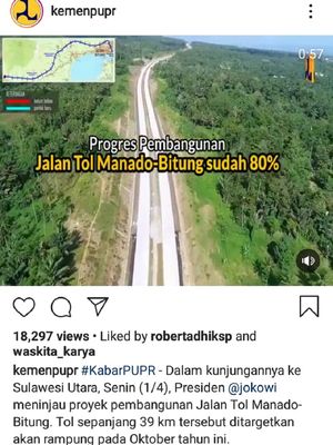 Progres pembangunan Jalan Tol Manado-Bitung.