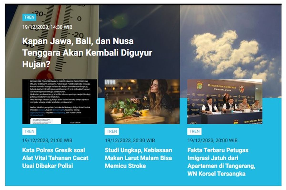 Artikel terpopuler Tren pada Selasa (19/12/2023) hingga Rabu (20/12/2023) pagi