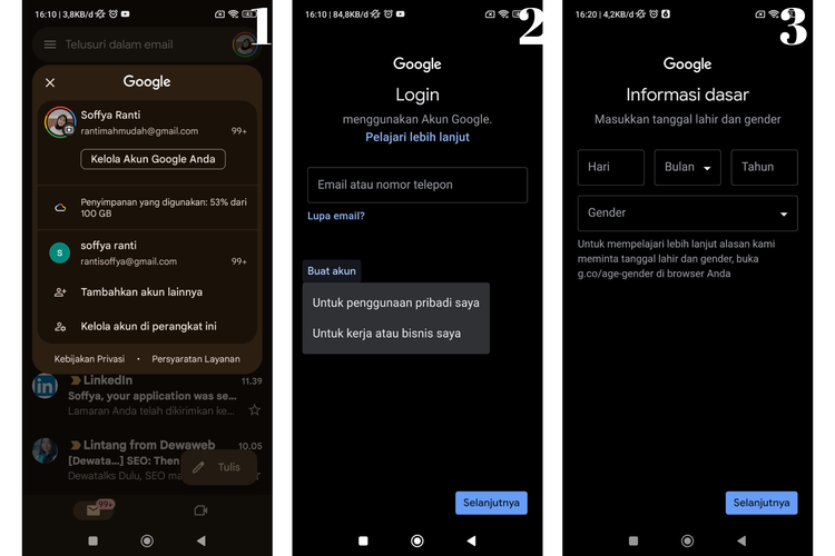 Ilustrasi cara membuat akun gmail di hp android