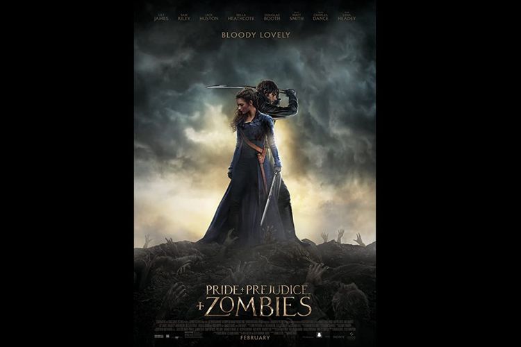 Lily James dan Sam Riley dalam film komedi aksi Pride and Prejudice and Zombies (2016).