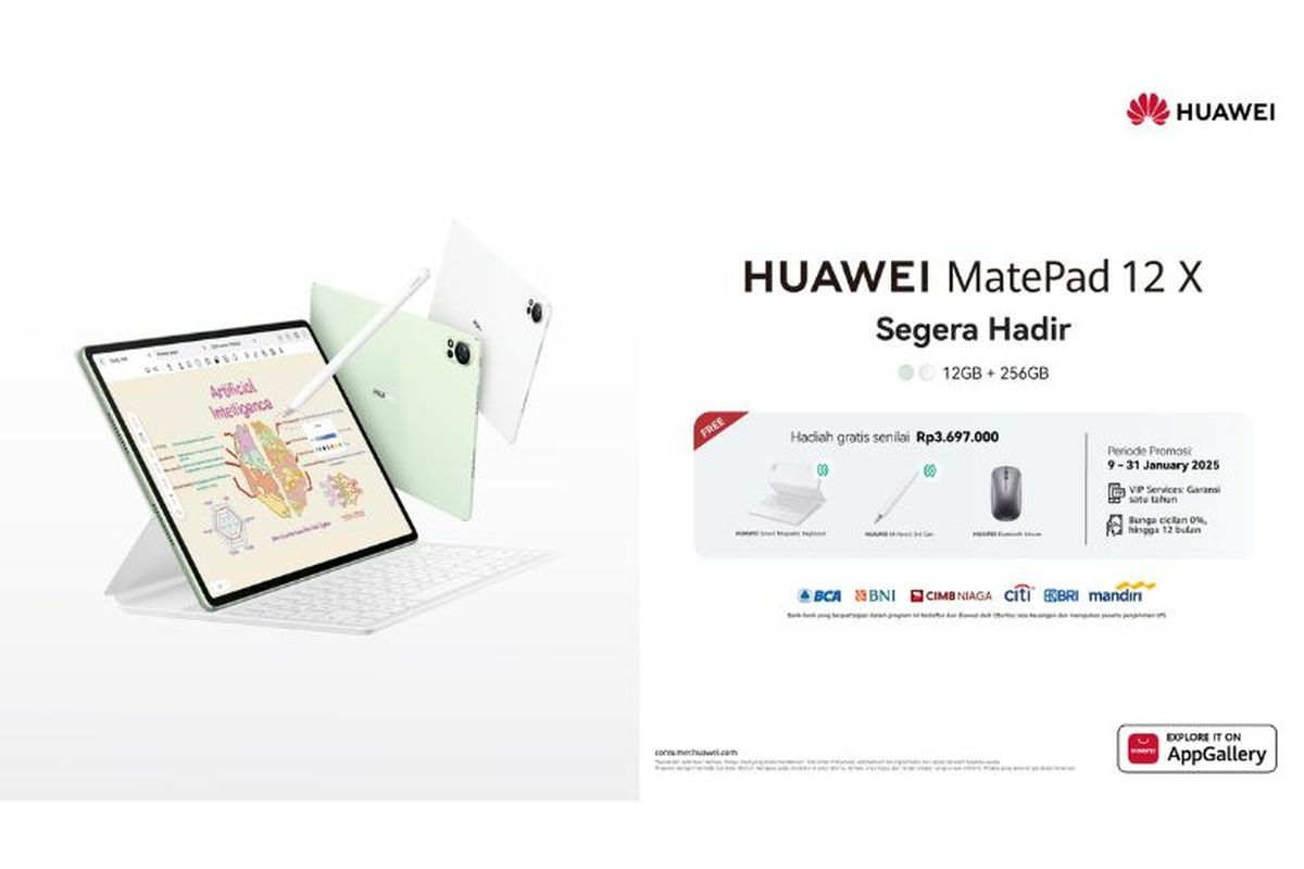 HUAWEI MatePad 12 X segera hadir. Dapatkan tablet dengan pengalaman lebih dari laptop ini di seluruh kanal, baik secara online maupun offline. 