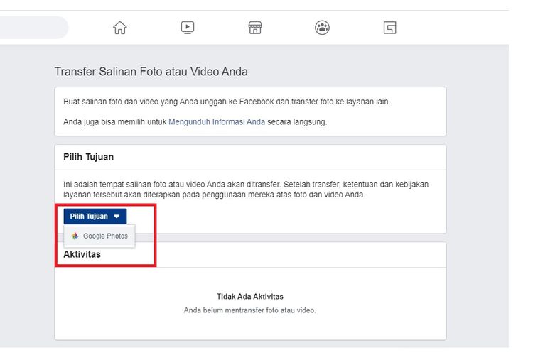 Tools Facebook untuk mentransfer foto dan video ke Google Photo