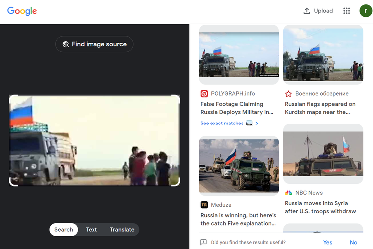 Tangkapan layar pencarian gambar di Google Lens, mengarahkan ke artikel di situs Rusia, Top War yang diterbitkan pada 24 Desember 2020.
