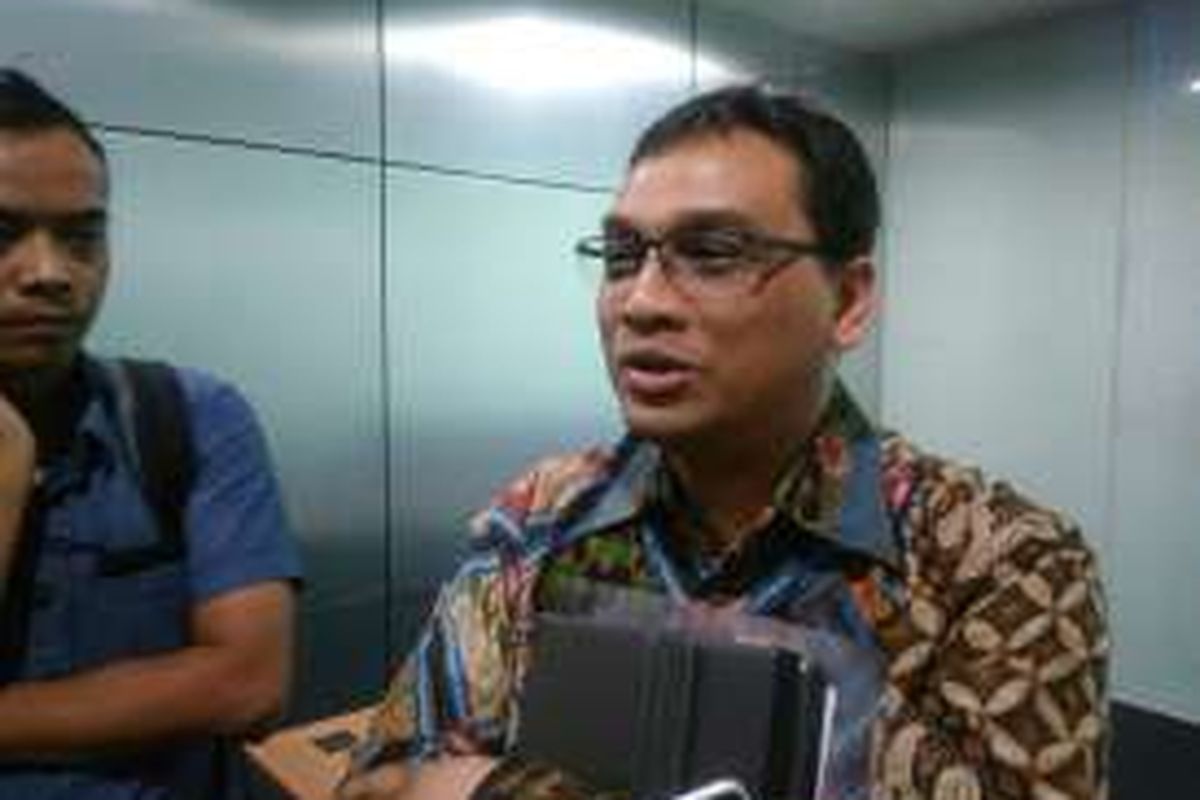 Chief Financial Officer Reliance Group Iman Pribadi, dalam konferensi pers akuisisi WOM Finance, Jakarta, Kamis (12/1/2017)