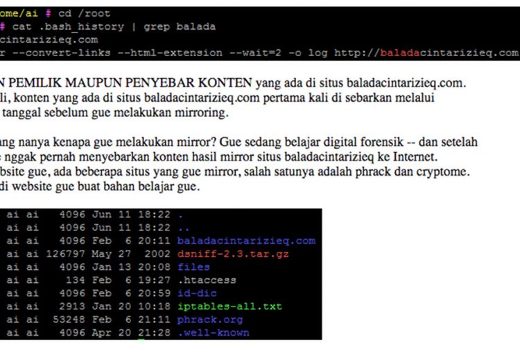 Sebagian tulisan klarifikasi Irfan Miftach, menanggapi tudingan bahwa dirinya adalh pemilik situs Baladacintarizieq.com.