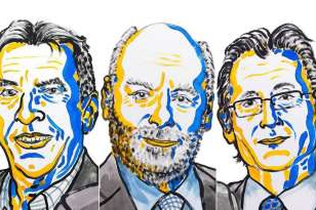 Jean-Pierre Sauvage, Sir J. Fraser Stoddart, dan Bernard L. Feringa, pemenang Nobel Kimia 2016.