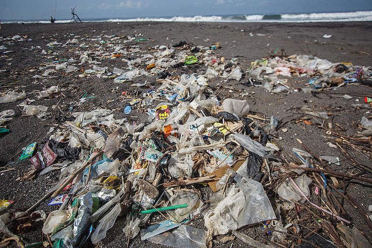 Plastic garbage scattered on the Padansari beach, Bantul, Yogyakarta. Greenpeace Indonesia holds a beach clean up in three cities Tangerang, Yogykarta and Bali as a part of #BreakFreeFromPlastic global movement to reduce single use plastic products usage.