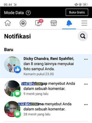 Ilustrasi notifikasi yang diterima pengguna Facebook Indonesia terkait aksi mention massal.