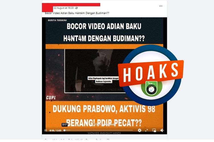Tangkapan layar Facebook narasi yang diklaim menampilkan video baku hantam Budiman dan Adian