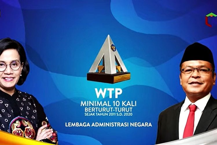 Penyerahan penghargaan Wajar Tanpa Pengecualian (WTP) kepada Kepala LAN Adi Suryanto secara virtual melalui Rapat Kerja Nasional (Rakernas) Akuntansi dan Pelaporan Keuangan Pemerintah Tahun 2020, Selasa (14/9/2021).